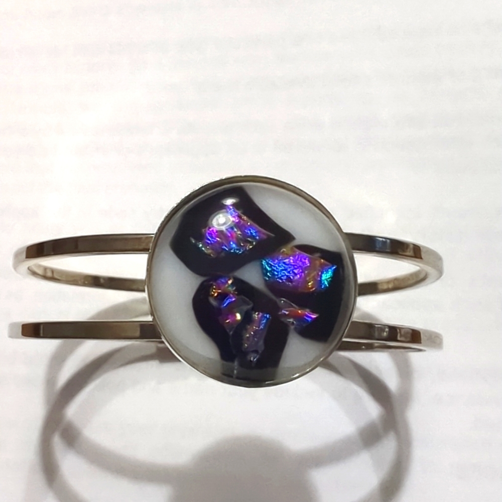 Hinged Silver Dicrohic Glass Bracelet